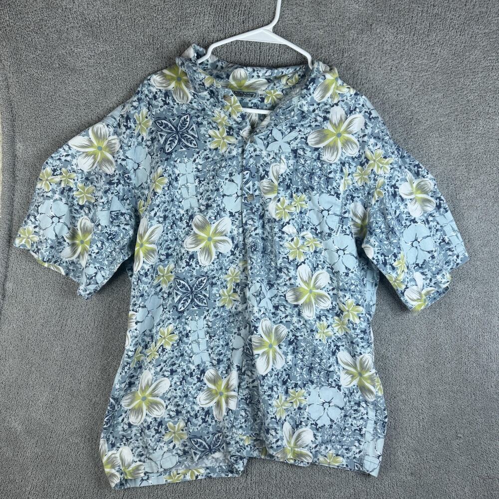 Billabong Shirt Mens Extra Large Blue Green Floral Hawaiian Aloha Short Sleeve